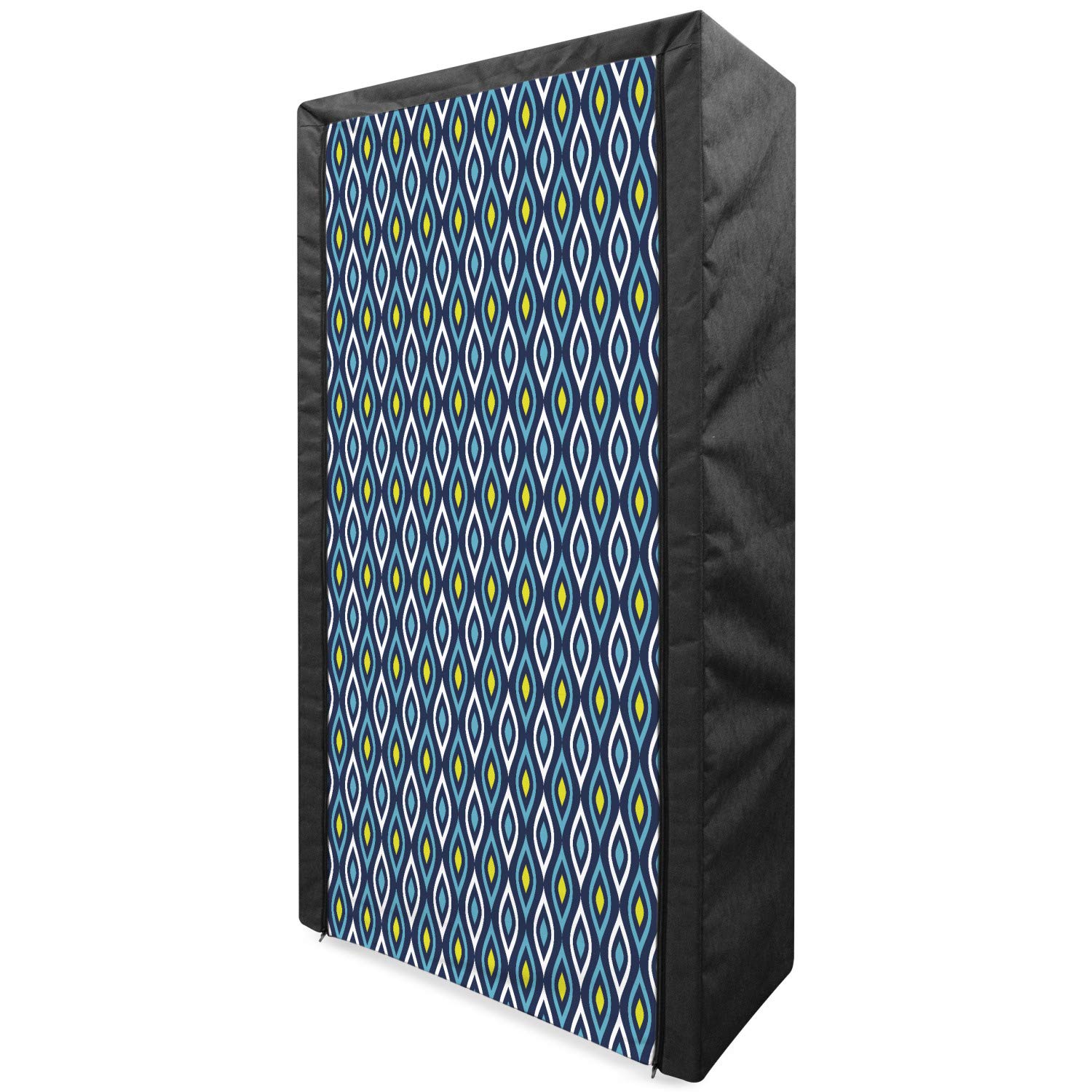 Ambesonne Navy Portable Fabric Wardrobe with Shelves - Abstract Leaf Pattern in Dark Blue, Yellow & White - 33.5