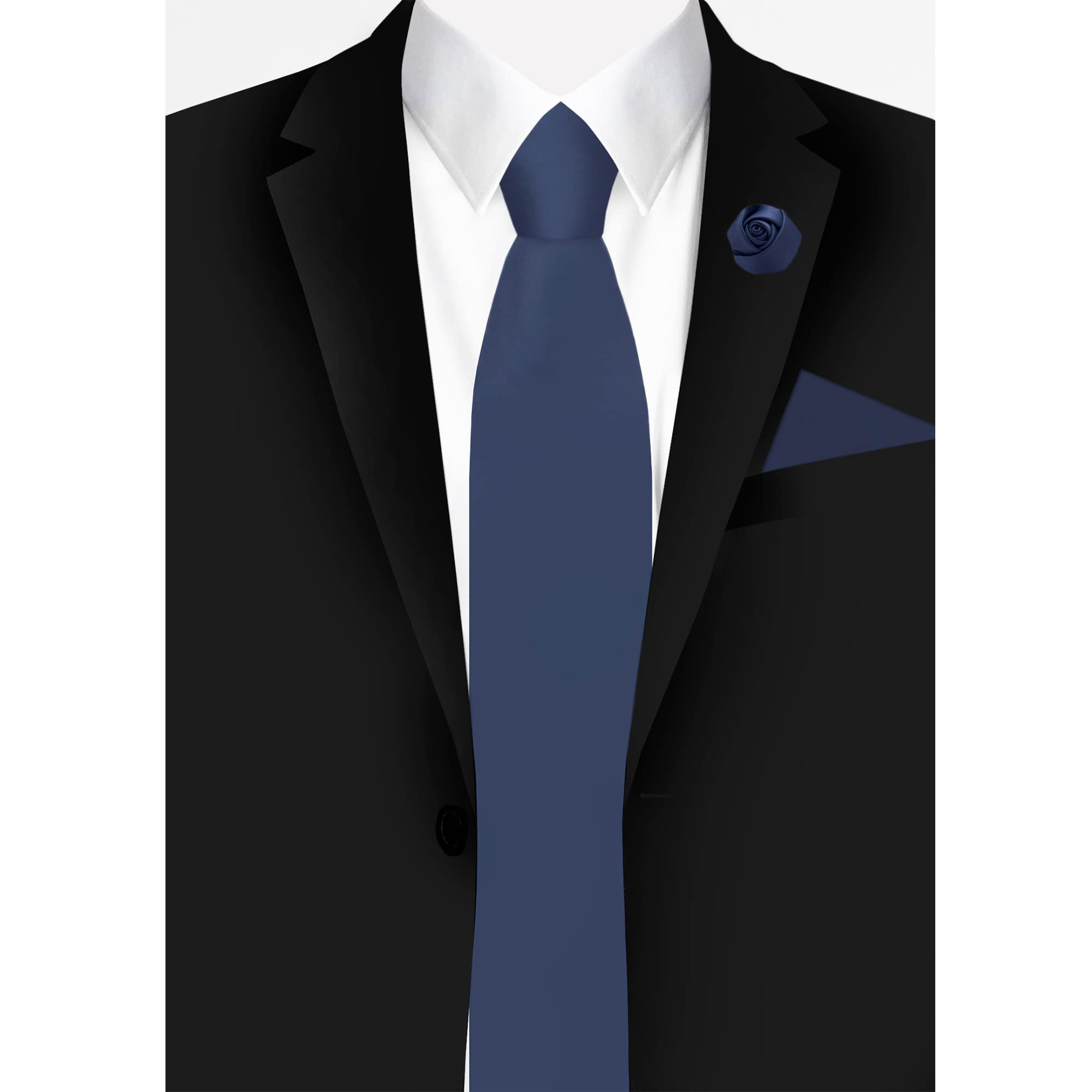 Jacob Alexander Men's Tie, Hanky & Rose Lapel Flower 3-Piece Set - Formal Wedding, Prom & Business Attire Accessories