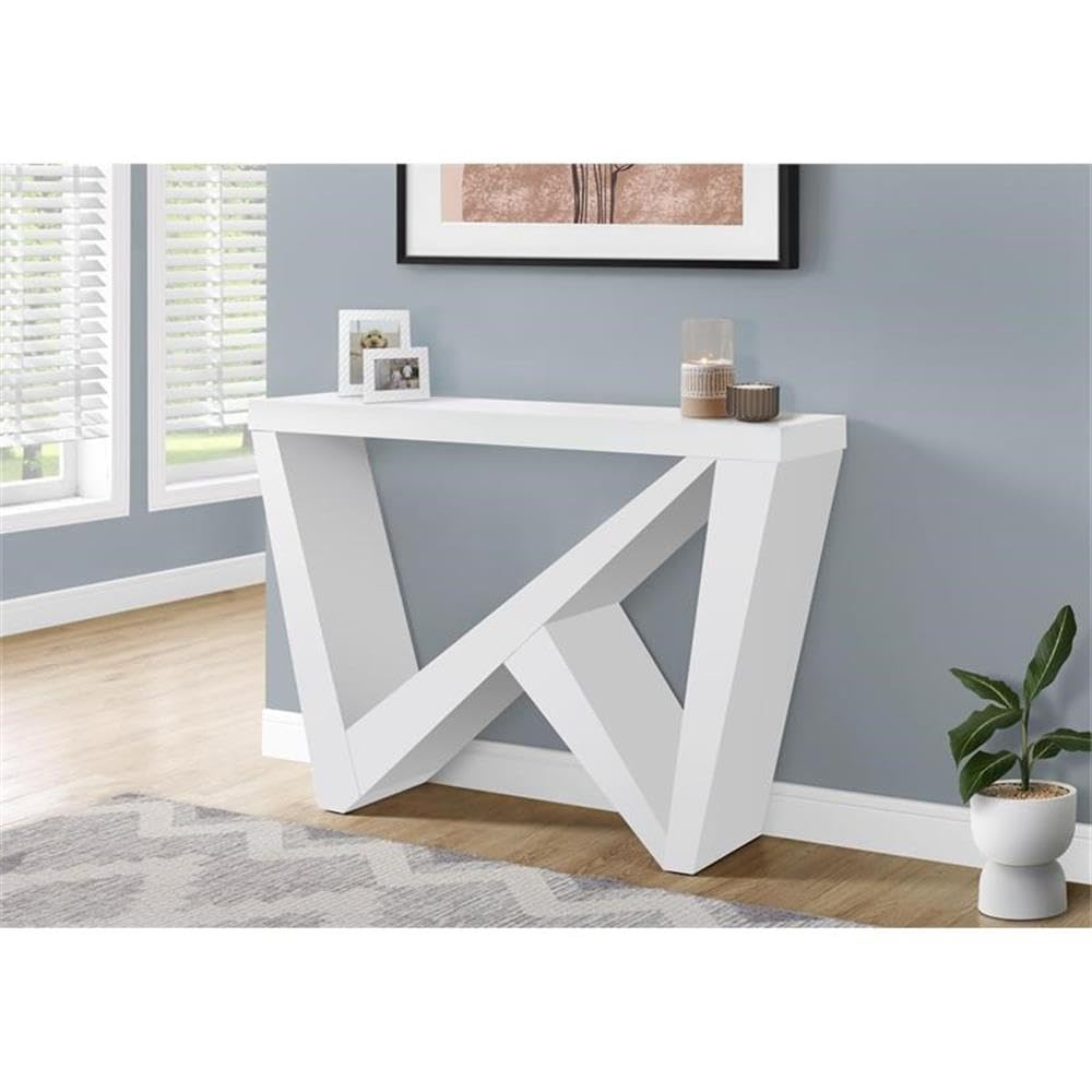 Monarch Specialties 2429 Modern White Wood-Look Laminate Accent Table - 47.25