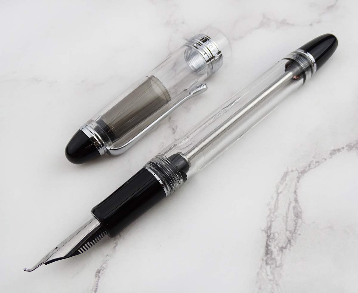 Lanxivi Yongsheng 699 Fountain Pen with Bent Nib (Fude Style) - Fine to Broad Line Variation, Vacuum Filling System, Transparent Clear Acrylic Body - Perfect for Calligraphy, Sketching & Artistic Writing