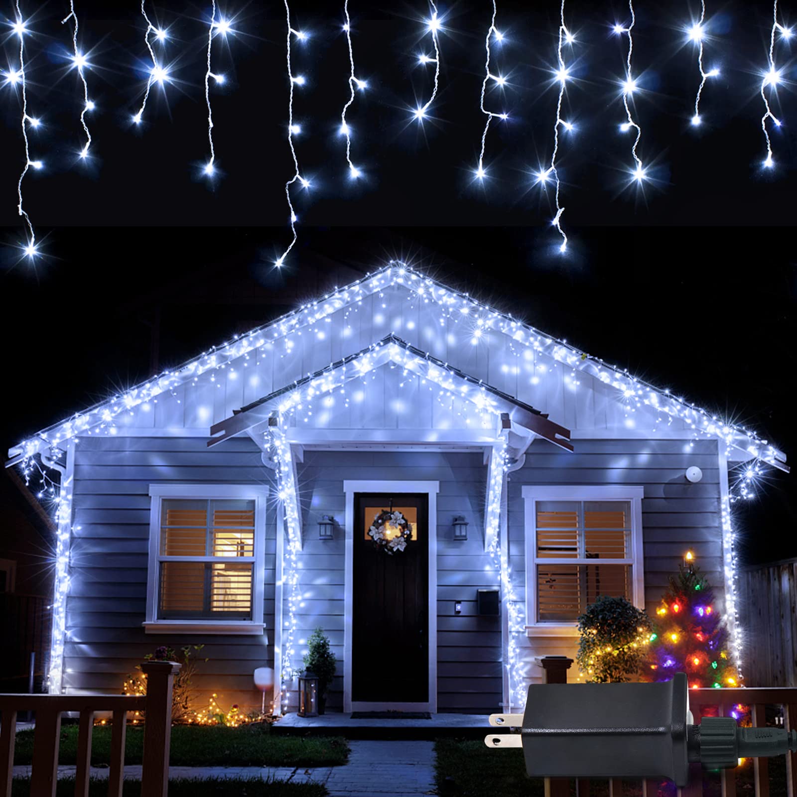 JMEXSUSS 400 LED White Icicle Lights - 38.8ft Outdoor Christmas String Lights, Waterproof Connectable Holiday Decor for House, Patio, Wedding & Party | Perfect for Valentine's Day, Christmas, New Year & Outdoor Decorations