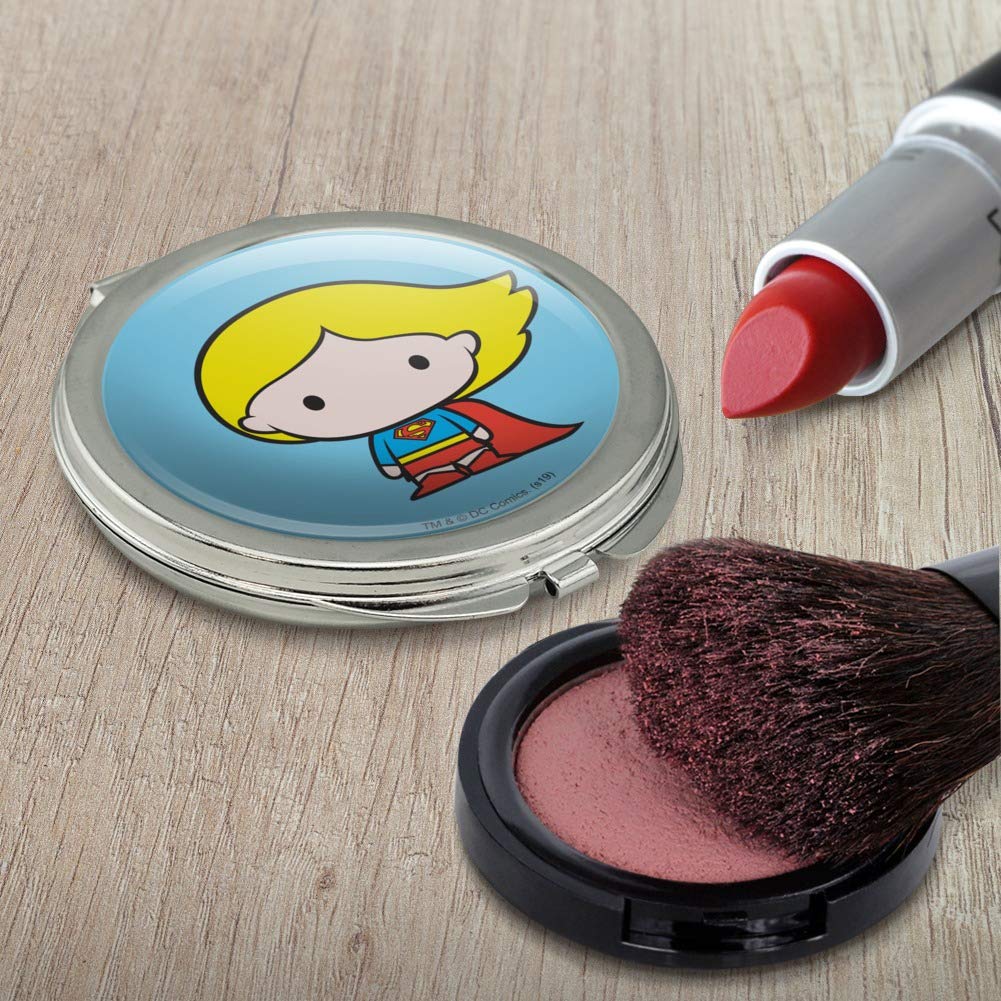 Superman & Supergirl Cute Chibi Character Compact Travel Purse - Small Handbag with Mirror for Makeup, Cosmetics & Essentials - Perfect for Travel, Cosplay & Superhero Fans