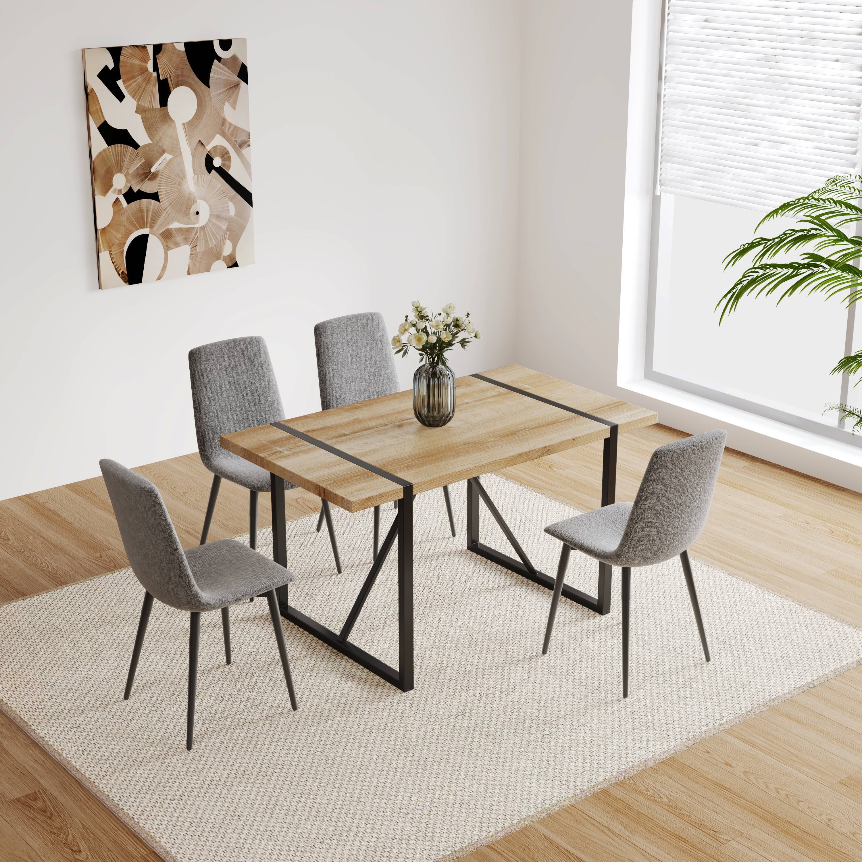 Modern Upholstered Dining Chairs Set of 4 - Grey Linen Cushion with Sturdy Black Metal Legs for Kitchen, Dining Room & Breakfast Nook - Comfortable & Stylish Seating for Family Meals, Entertaining & Small Spaces