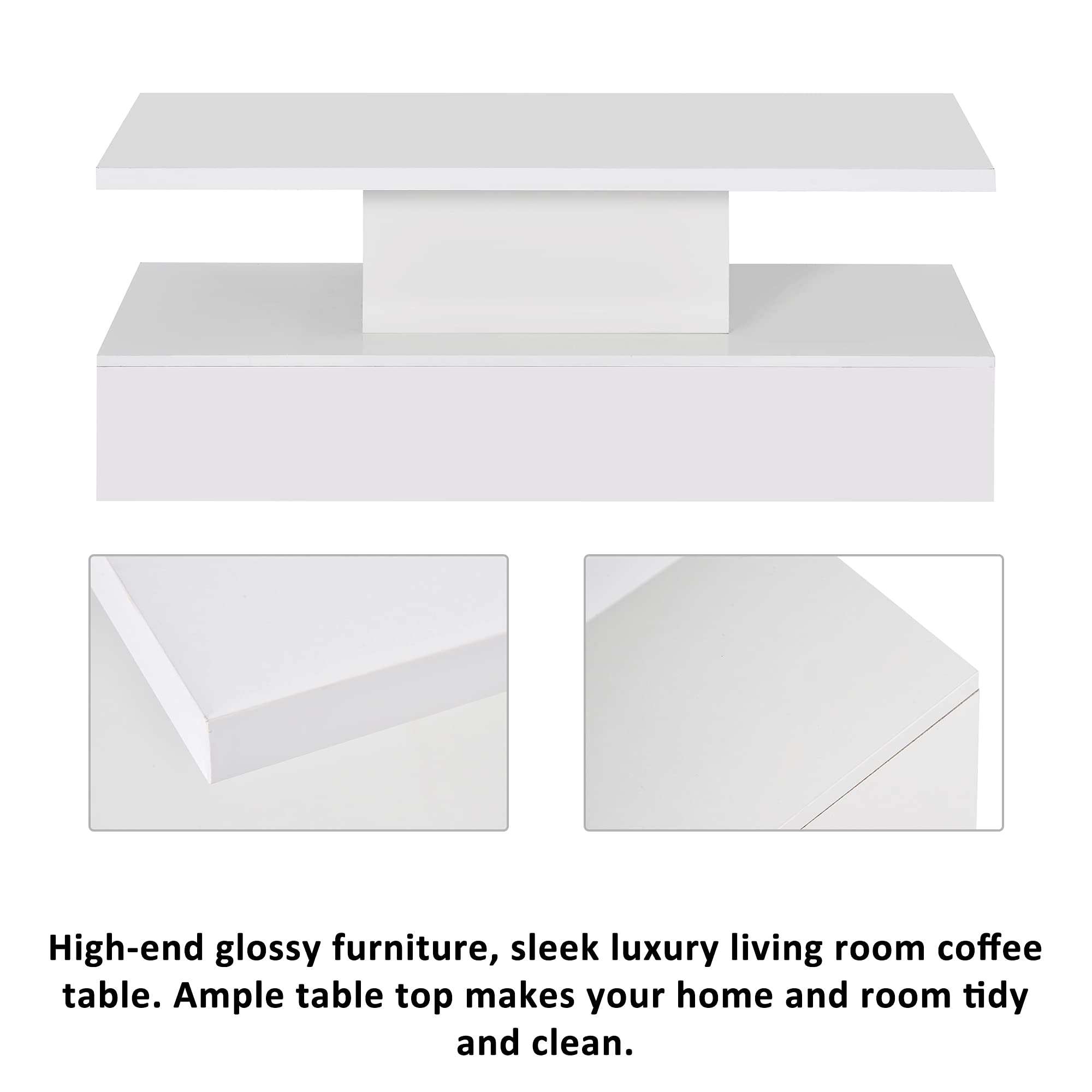16-Color LED Coffee Table with Modern Industrial Design - 2-Tier Rectangle Cocktail Table, Easy to Clean & Assemble - Perfect for Living Room, Game Room, and Home Theater Lighting
