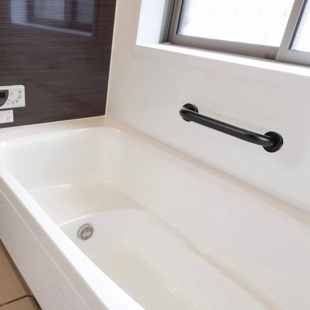 FTVOGUE 30Cm Space Aluminum Black Anti-Slip Bathroom Safety Handrail - Sturdy Bathtub Grab Bar for Elderly & Disabled - Perfect for Shower, Toilet, and Bathroom Safety (Black)