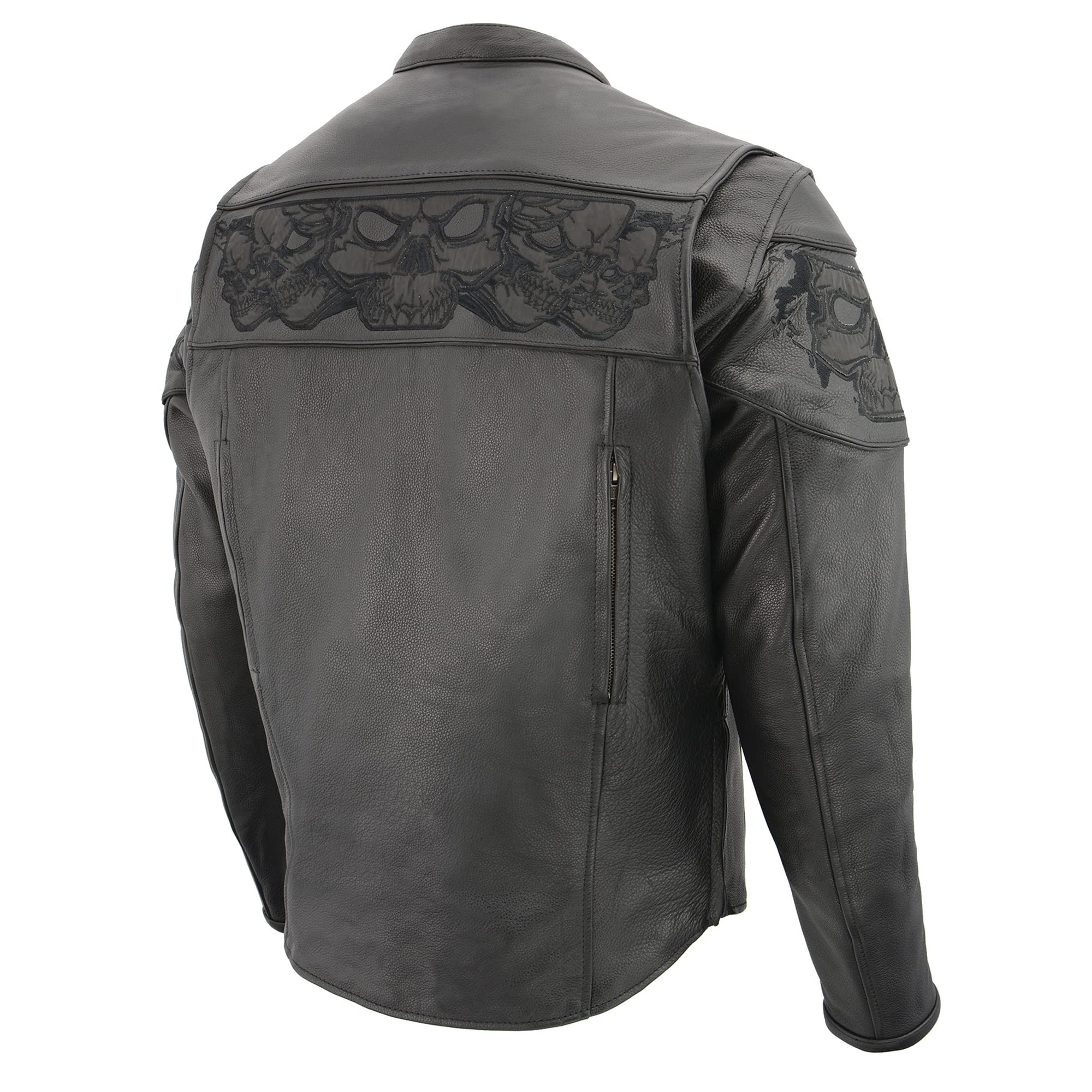 Milwaukee Leather Men's Motorcycle Jacket with Reflective Skulls - MLM1500 Crossover Racer Style Biker Jacket for Riding & Urban Fashion