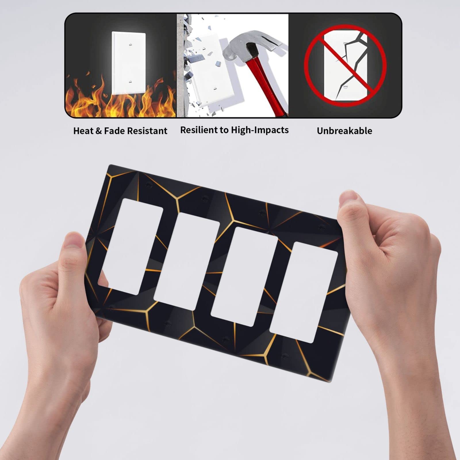 Modern Abstract Diamond Pattern Light Switch Cover - 4 Gang Rocker Switch Plate (4.50