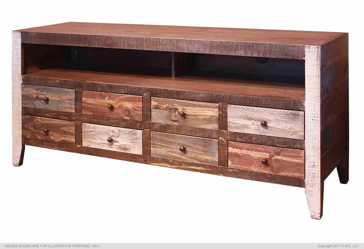 Antique Multi-Color IFD964 Wall Unit Entertainment Center for Living Room - Stylish TV Stand with Storage for Home Theater Setup