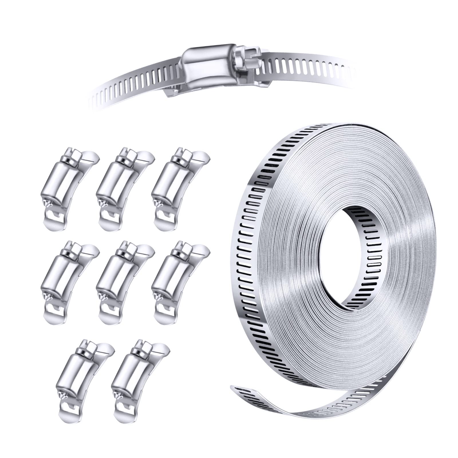 STEELSOFT Stainless Steel Band Clamp System Kit - 2.5'' to 115'' Adjustable Diameter, 30 FT Strap + 8 Fasteners for DIY, HVAC, Air Ducting, Exhaust Pipes & Metal Strapping - Heavy Duty Worm Gear Clamps for Industrial, Automotive & Home Improvement Projects