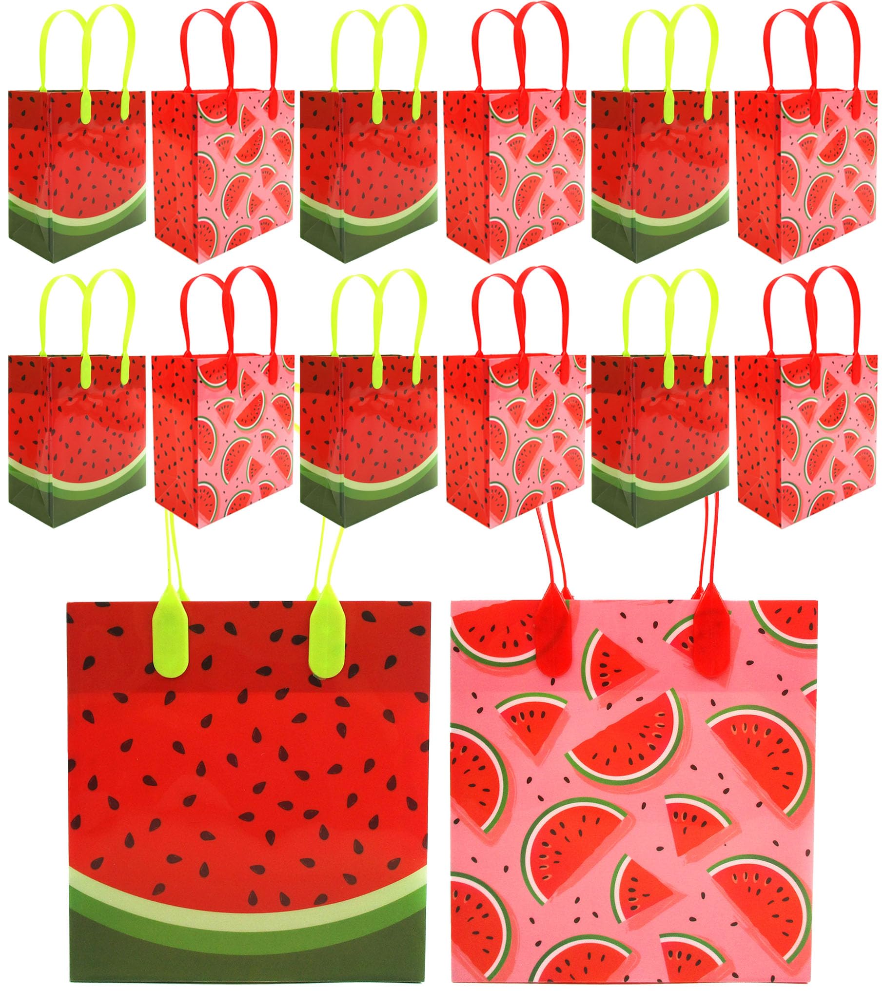 TINYMILLS Watermelon Party Favor Bags with Handles - 12 Pack Cute Summer Party Supplies for Birthday, Baby Shower, Picnic & Pool Party Favors | Perfect for Kids, Weddings & Outdoor Events