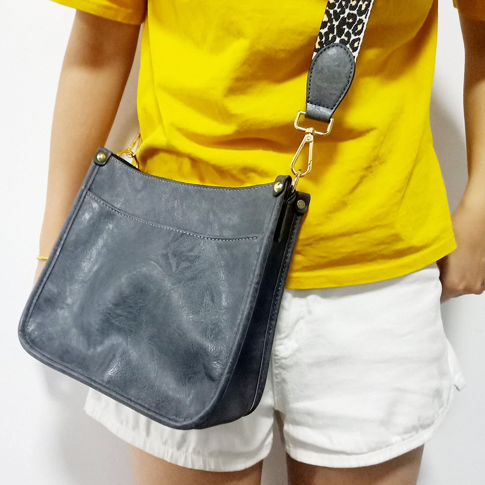 Stylish Vegan Leather Women's Handbag with Adjustable Leopard Guitar Strap - Crossbody Shoulder Bucket Purse for Work, Travel & Everyday Use