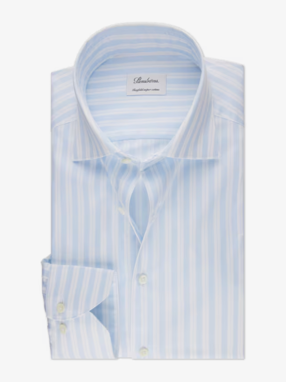 STENSTROMS Blue Striped Long Sleeve Dress Shirt for Men - Perfect for Business Casual, Office Wear & Formal Occasions