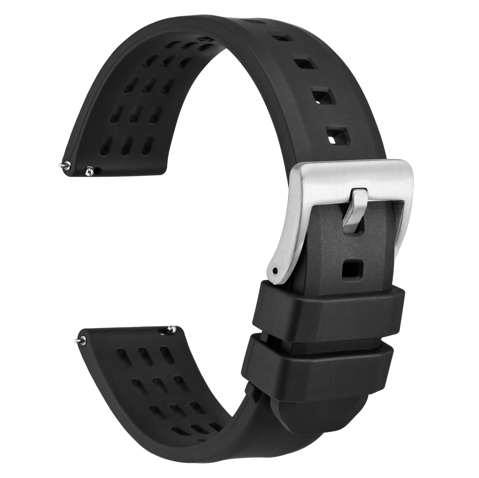 WOCCI 20mm Rally Watch Band - Premium FKM Rubber Strap with Quick Release & Silver Brushed Buckle - Durable Black Watch Strap for Men - Perfect for Racing, Sports & Outdoor Adventures