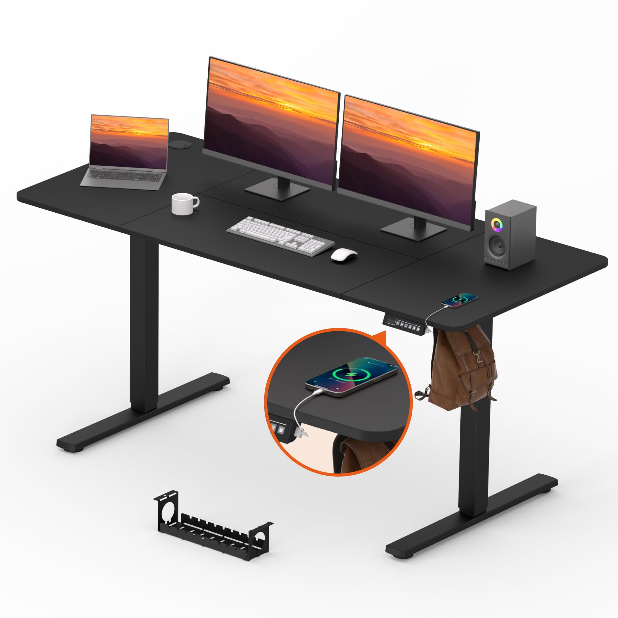 Height Adjustable Standing Desk 63x28 Inches - Electric Sit Stand Desk with Memory Preset, USB Charging Port & Cable Management | Ergonomic Home Office Desk for Work from Home & Gaming Setup