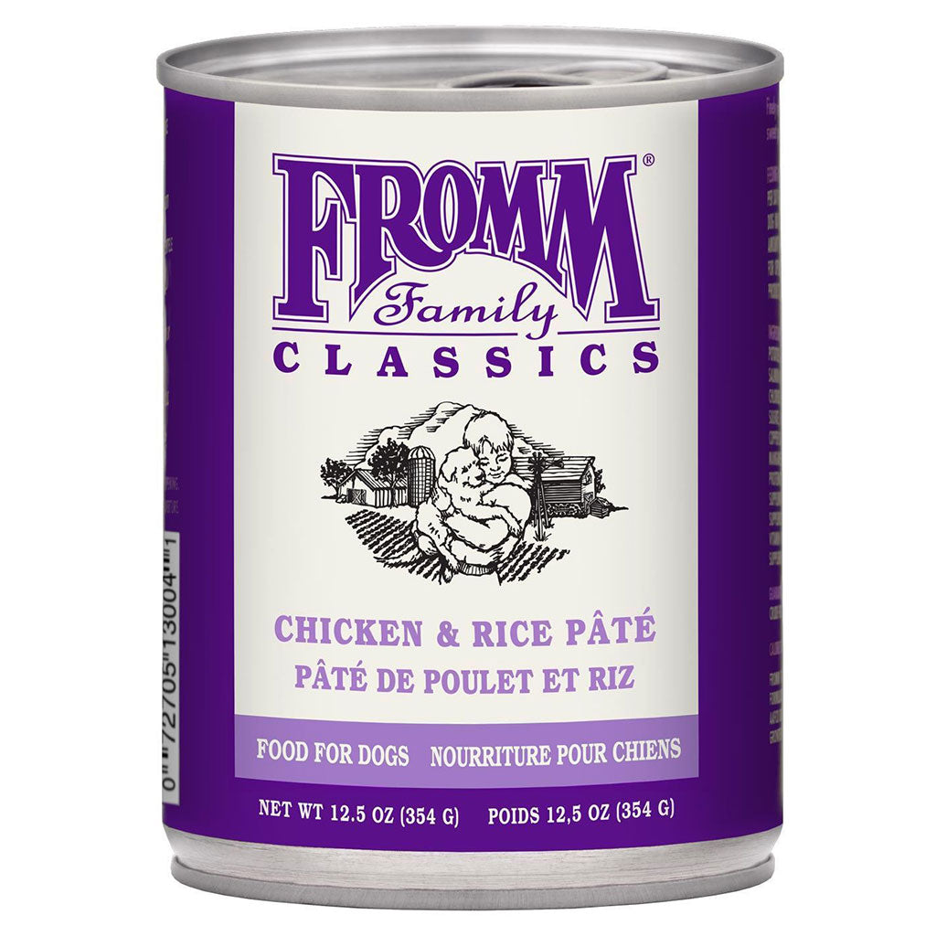 Fromm Family Classics Chicken & Rice Pâté Canned Dog Food - Grain Free, High Protein Wet Food for Dogs (12.5oz/354g, Pack of 12) - Perfect for Puppies, Adult & Senior Dogs - Great for Mealtime, Training Treats & Digestive Health