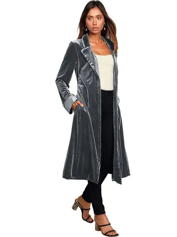 Velvet Long Blazer Women's Coat - Elegant Formal Jacket for Office, Evening & Special Occasions | Plus Size Options Available