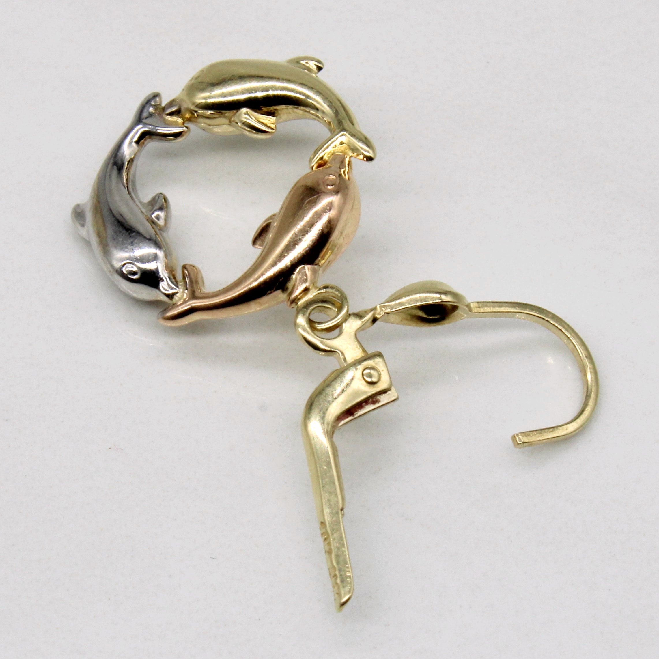 10K Tri-Tone Gold Dolphin Stud Earrings for Women - Elegant Jewelry Gift for Birthdays, Anniversaries & Beach Vacations