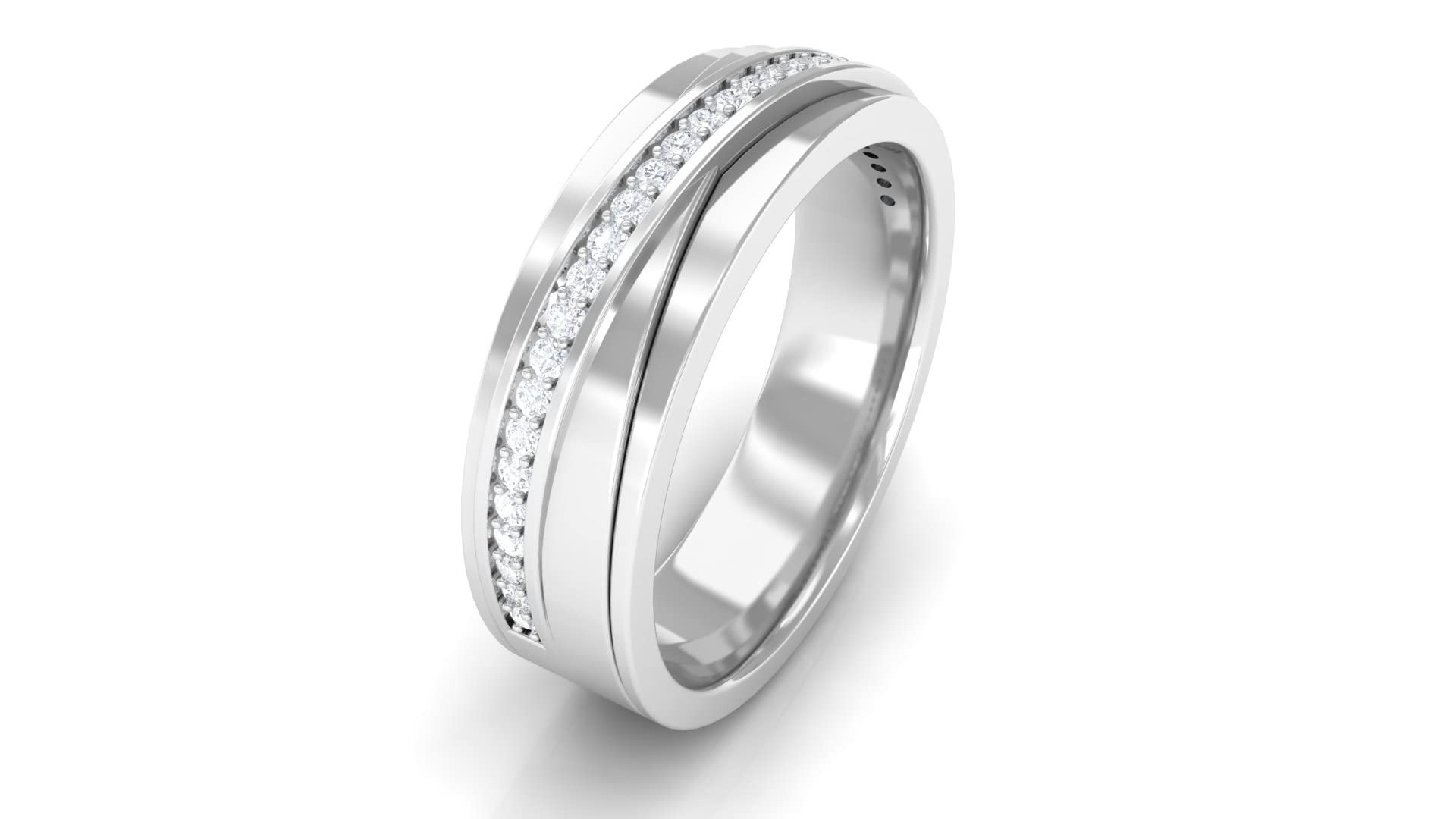 0.25 CT Certified Moissanite Band Ring for Men - 14K Solid Gold Two Tone Wedding Band - Modern Durable Jewelry for Engagement, Anniversary & Special Occasions