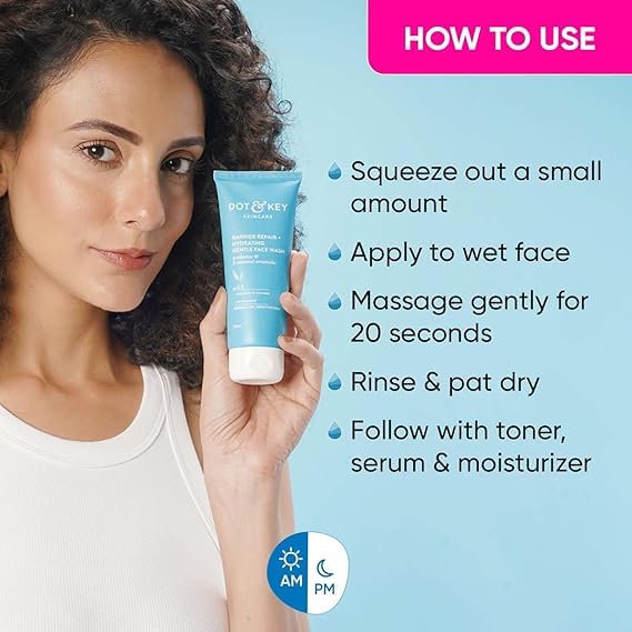 **Barrier Repair & Hydrating Gentle Face Wash with Probiotic & Ceramide | Moisturizing Cleanser for Dry, Normal & Sensitive Skin | 100ml | Daily Skincare Routine for Soothing & Hydration**