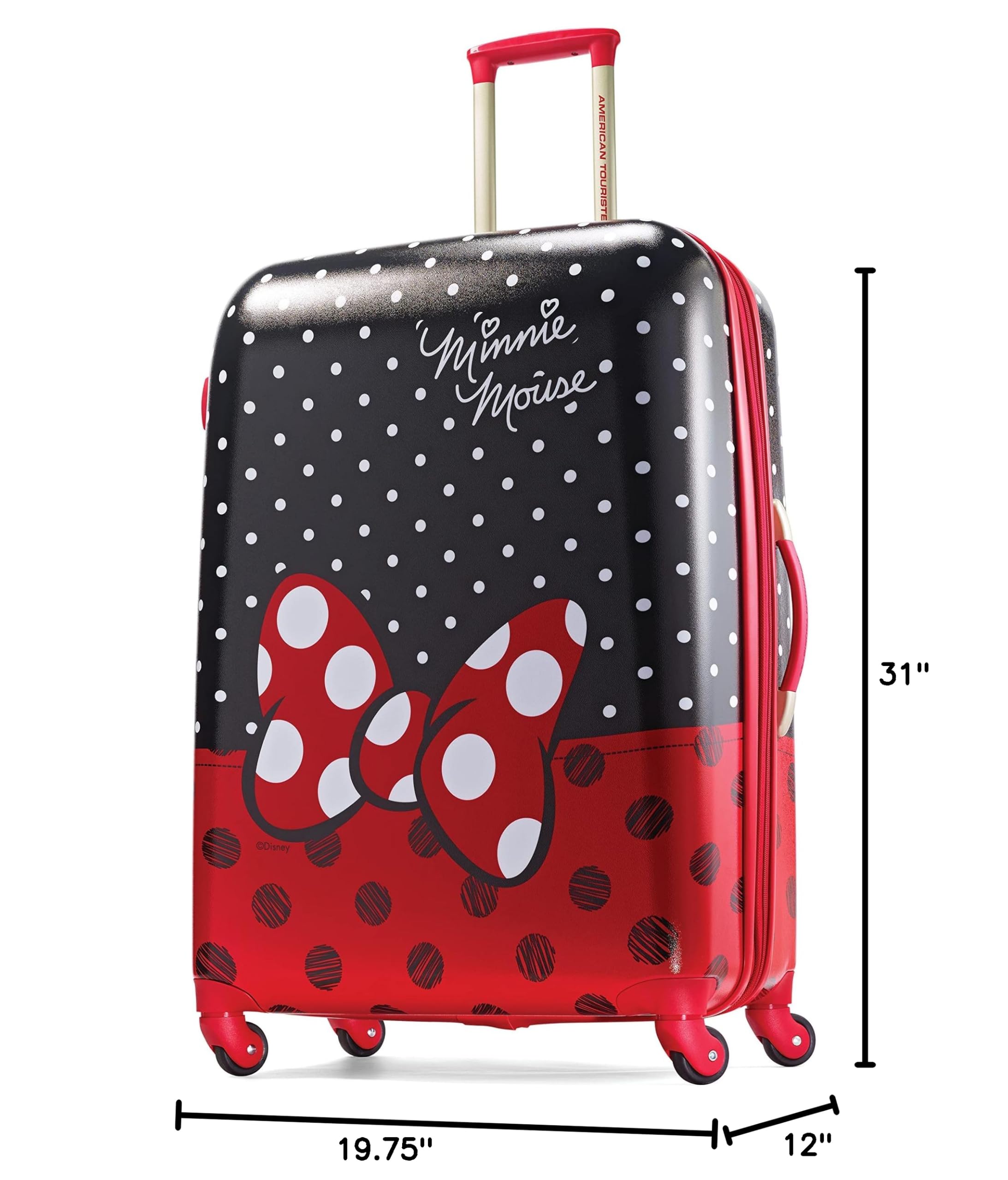 American Tourister Disney Minnie Mouse Red Bow Hardside Spinner Luggage - 28-Inch Checked Large Suitcase for Travel, Vacations & Airplane Trips