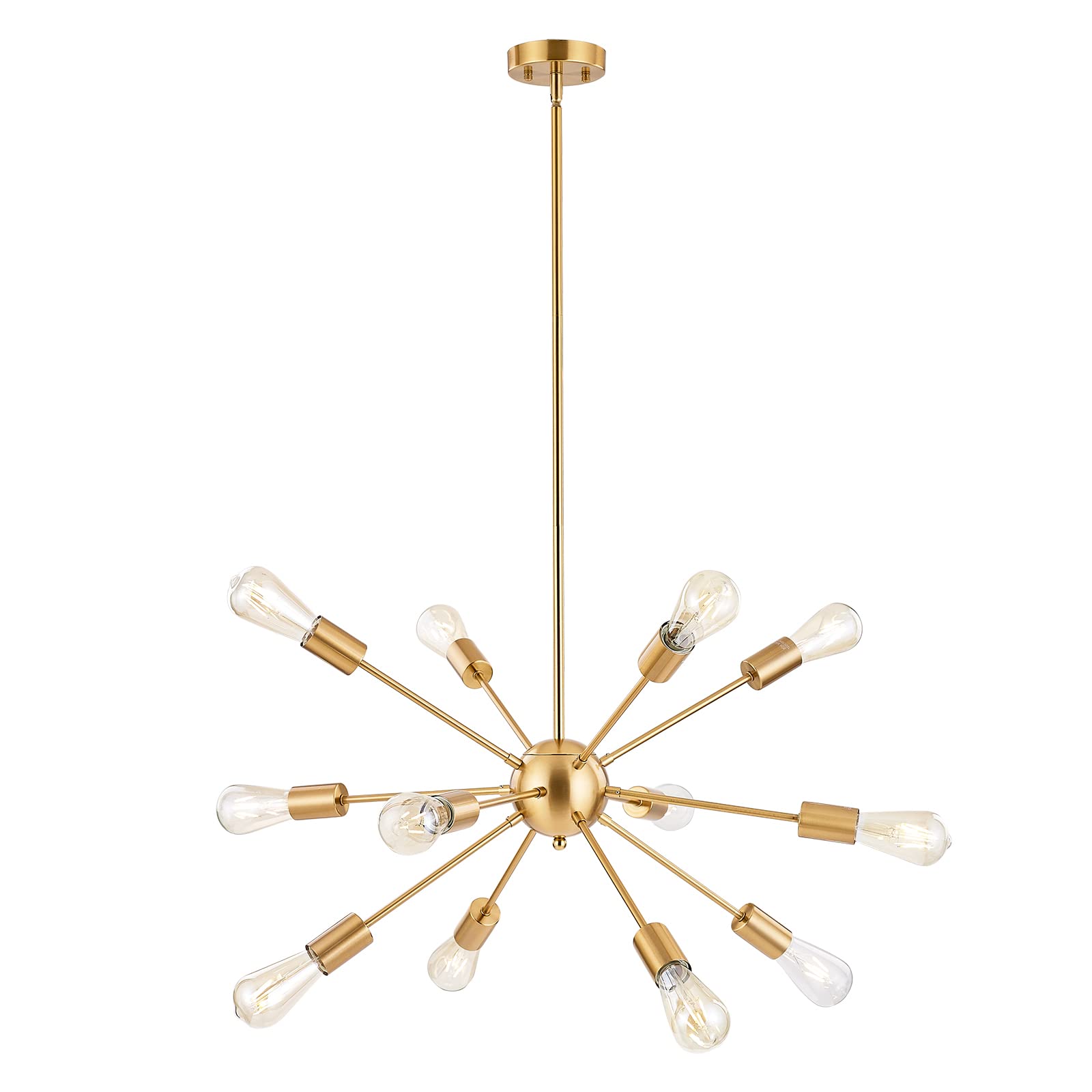 BONLICHT 12-Light Brushed Brass Sputnik Chandelier - Mid Century Modern Gold Pendant Light for Kitchen Island, Dining Room, Living Room, Bedroom & Bar | Contemporary Ceiling Hanging Fixture for Home Decor