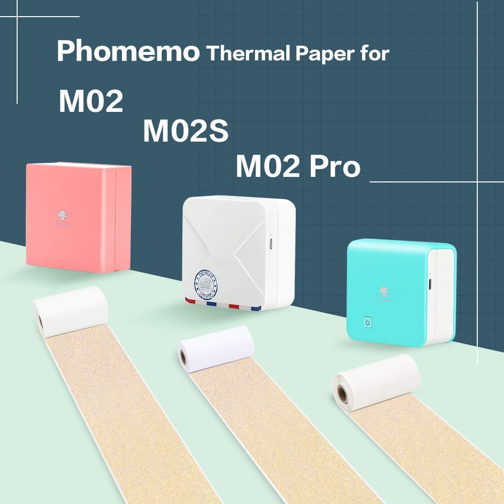 Phomemo M02S Portable Bluetooth Thermal Printer - Wireless Mini Photo Printer for iOS & Android with 3 Rolls Gold Sticker Paper | Perfect for Planning, Journaling, Study Notes, Art Projects, Office Work & Gift Giving