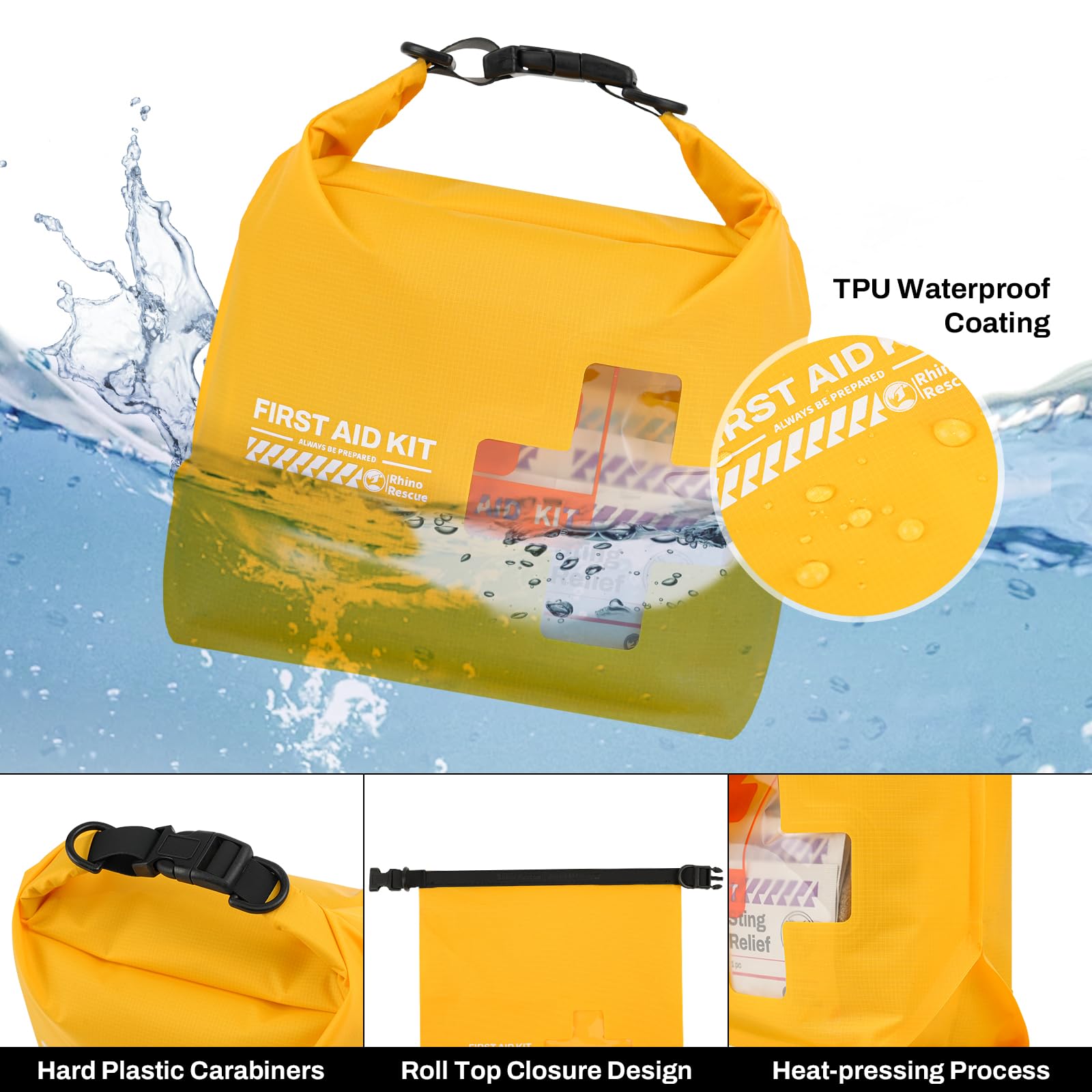 RHINO RESCUE Waterproof First Aid Kit | Lightweight Emergency Dry Bag for Boating, Kayaking, Swimming & Camping | FSA/HSA Eligible Survival Supplies (Red) – Perfect for Outdoor Adventures, Marine Safety & Emergency Preparedness