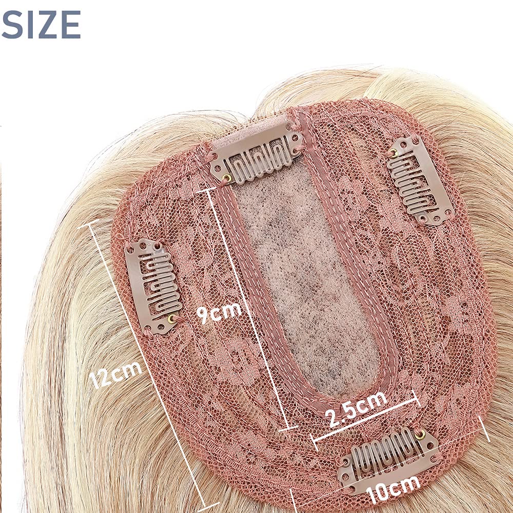 SEGO Clip-in Human Hair Topper for Women - Remy Hair Topper with Silk Base, No Bangs Wiglet for Hair Loss & Thinning Hair - Grey Coverage & Natural Look (4 Clips) - Perfect for Daily Wear, Special Occasions & Hair Volume Boosting