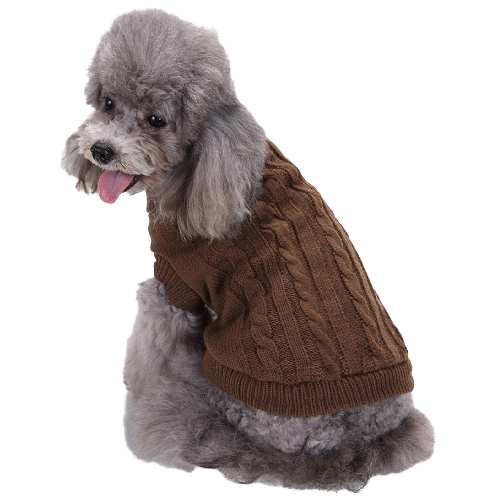CHBORCHICEN Knitted Pet Sweater - Warm Winter Dog & Cat Clothes for Small Pets (Brown) - Cozy Indoor & Outdoor Wear