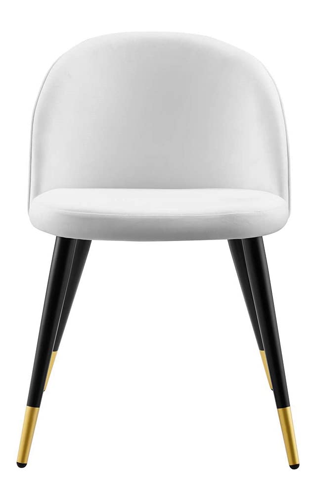Modway Cordial Performance Velvet Dining Chairs - Set of 2 White Upholstered Accent Chairs for Kitchen, Dining Room & Home Decor