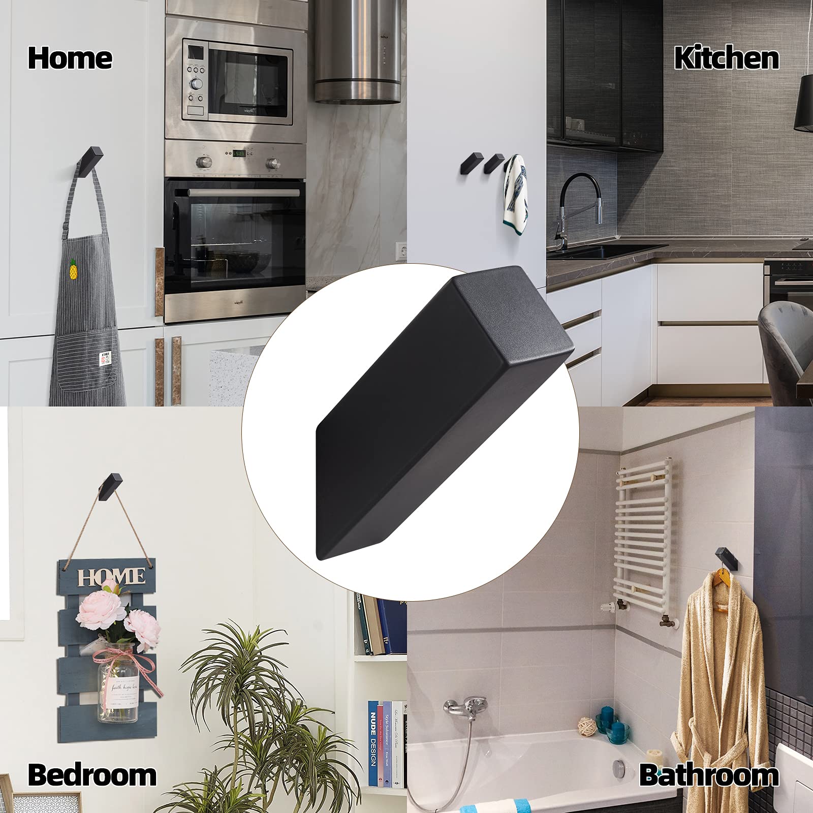 Stainless Steel 304 Towel Hooks - 4pcs Black for Bathroom Kitchen Bedroom