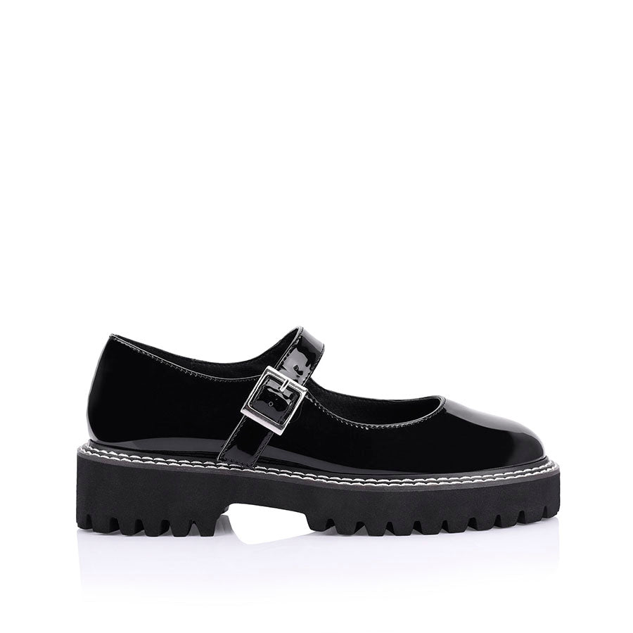 Nene Chunky Mary Jane Loafers for Women - Black Patent Leather Slip-On Shoes | Comfortable & Stylish for Work, Office, and Casual Outfits