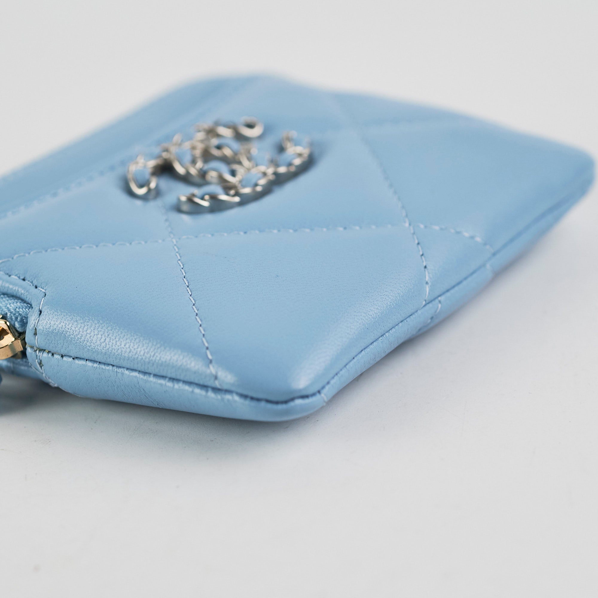Chanel Lambskin Zip Card Wallet Light Blue with Microchip - Perfect for Everyday Use, Travel & Luxury Gift Giving