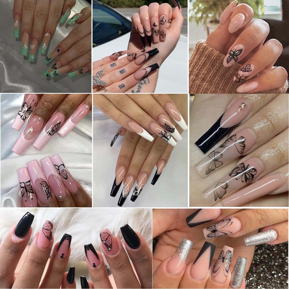 6 Sheets 3D Butterfly Nail Art Stickers - Black & White Designer Nail Decals for Women | DIY Nail Art Supplies | Perfect for Parties, Weddings, and Nail Salon Designs