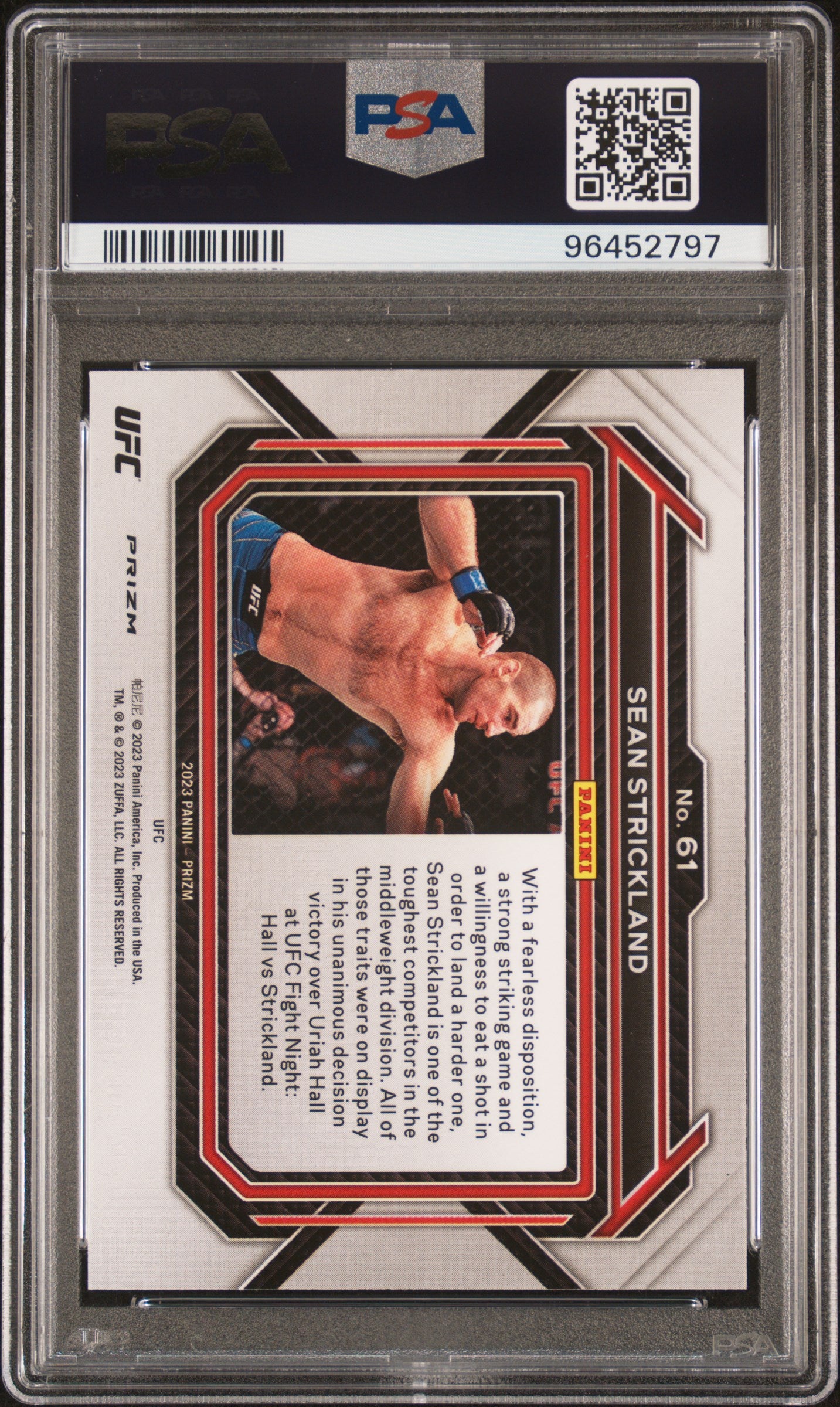 2023 Panini Prizm UFC Sean Strickland White Sparkle #61 PSA 9 Graded Trading Card - Collectible Sports Memorabilia for UFC Fans & Card Collectors - Perfect for Display, Investment, and Trading