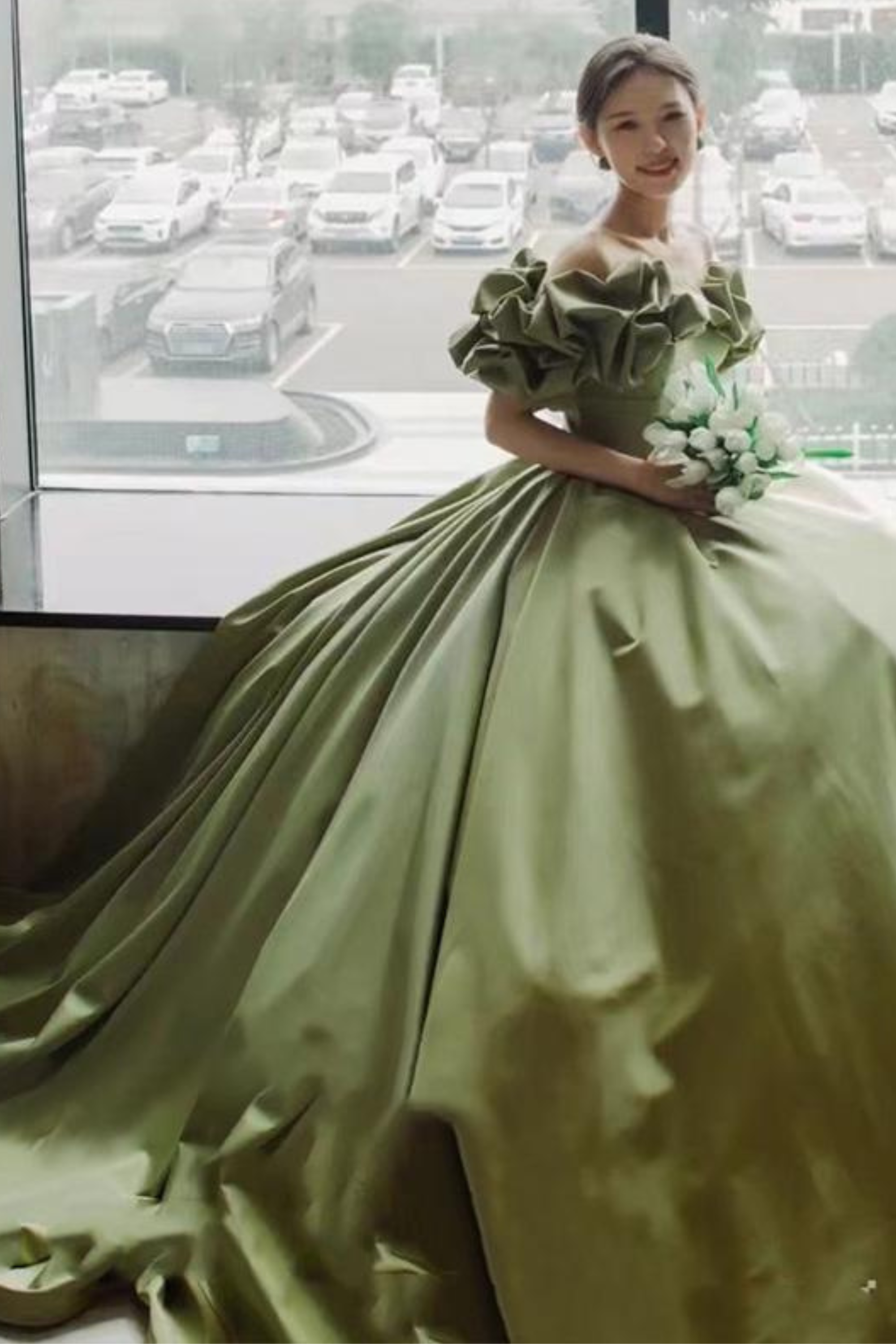 Elegant Off Shoulder Satin Green A-Line Dress for Women - Perfect for Cocktail Parties, Weddings & Evening Events