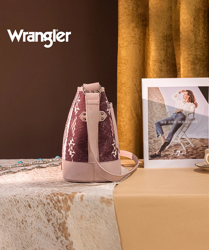 Wrangler Aztec Print Canvas Bucket Bag for Women - Stylish Crossbody Purse with Adjustable Strap, Perfect for Travel, Shopping & Everyday Use