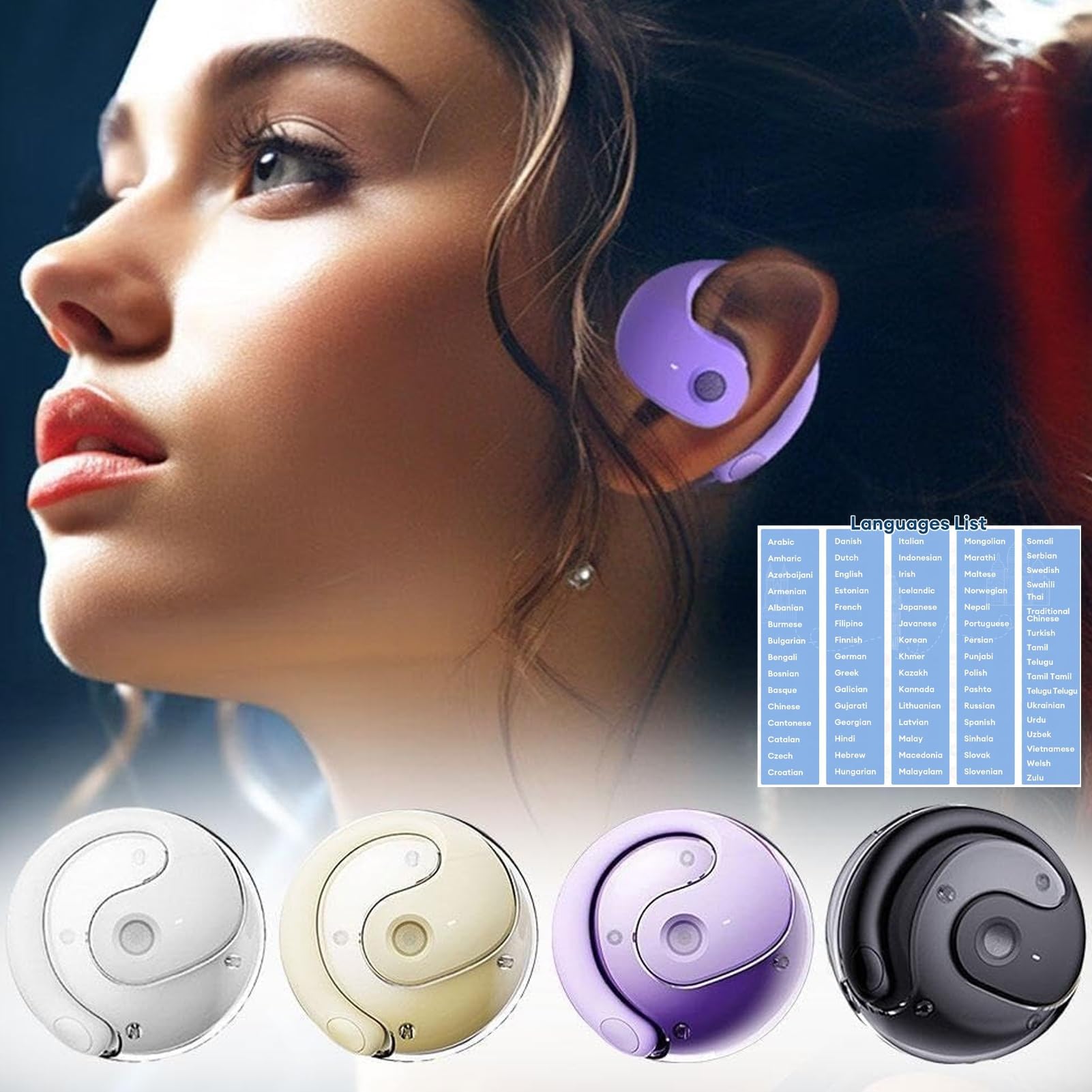 Hy-T26 Pro Wireless Bluetooth Translator Earbuds - 75+ Languages for Travel & Business