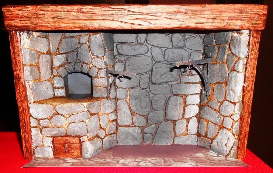 1:12 Scale Dollhouse Miniature Colonial Walk-in Stone Fireplace - Realistic Dollhouse Furniture Kit with Accessories for DIY Scene Building & Home Decoration | Perfect for Collectors, Model Train Sets & Miniature Displays