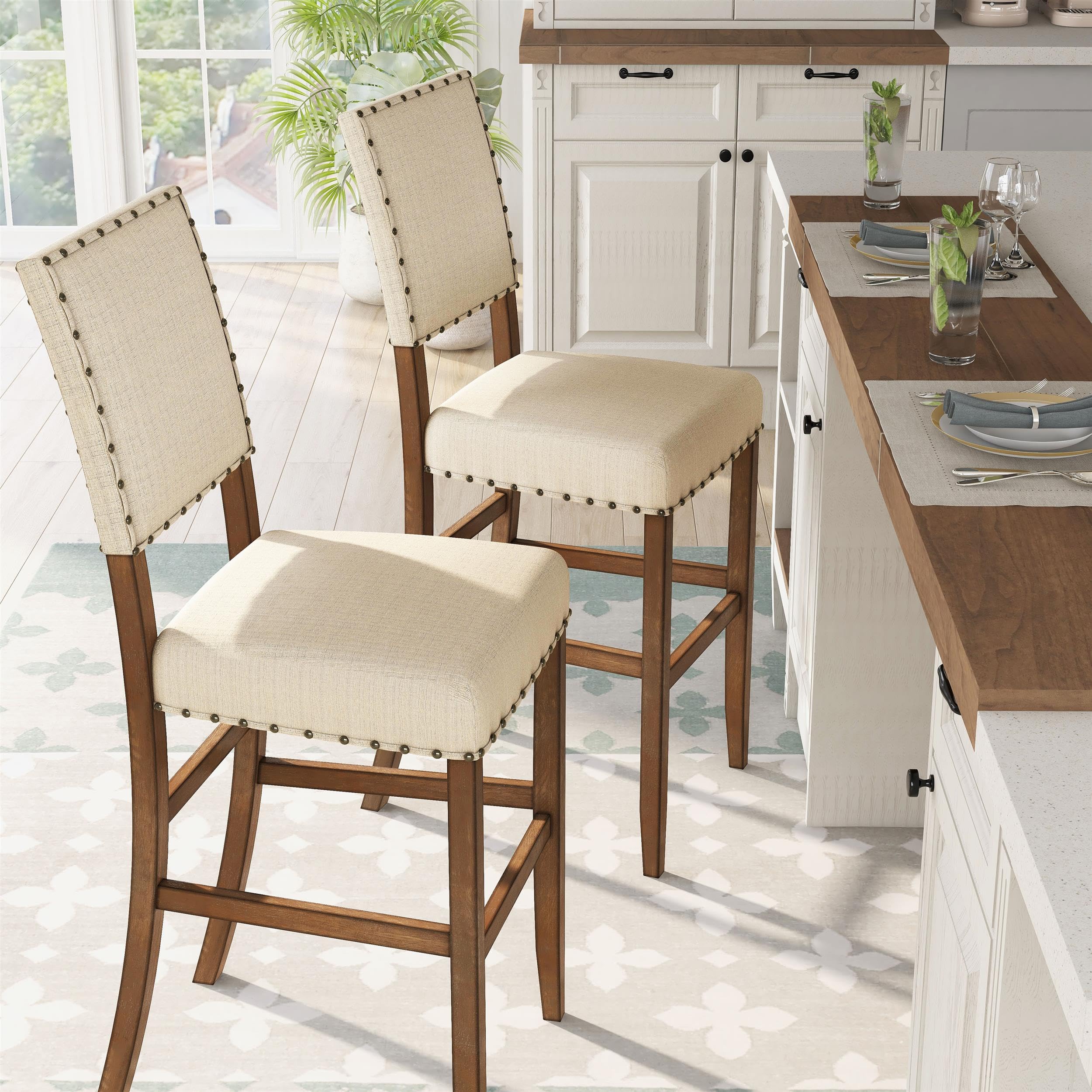 Furniture of America Sinuata Fabric Upholstered Dining Chairs - Natural (Set of 2) | Comfortable Modern Kitchen & Dining Room Seating for Home, Restaurant & Office