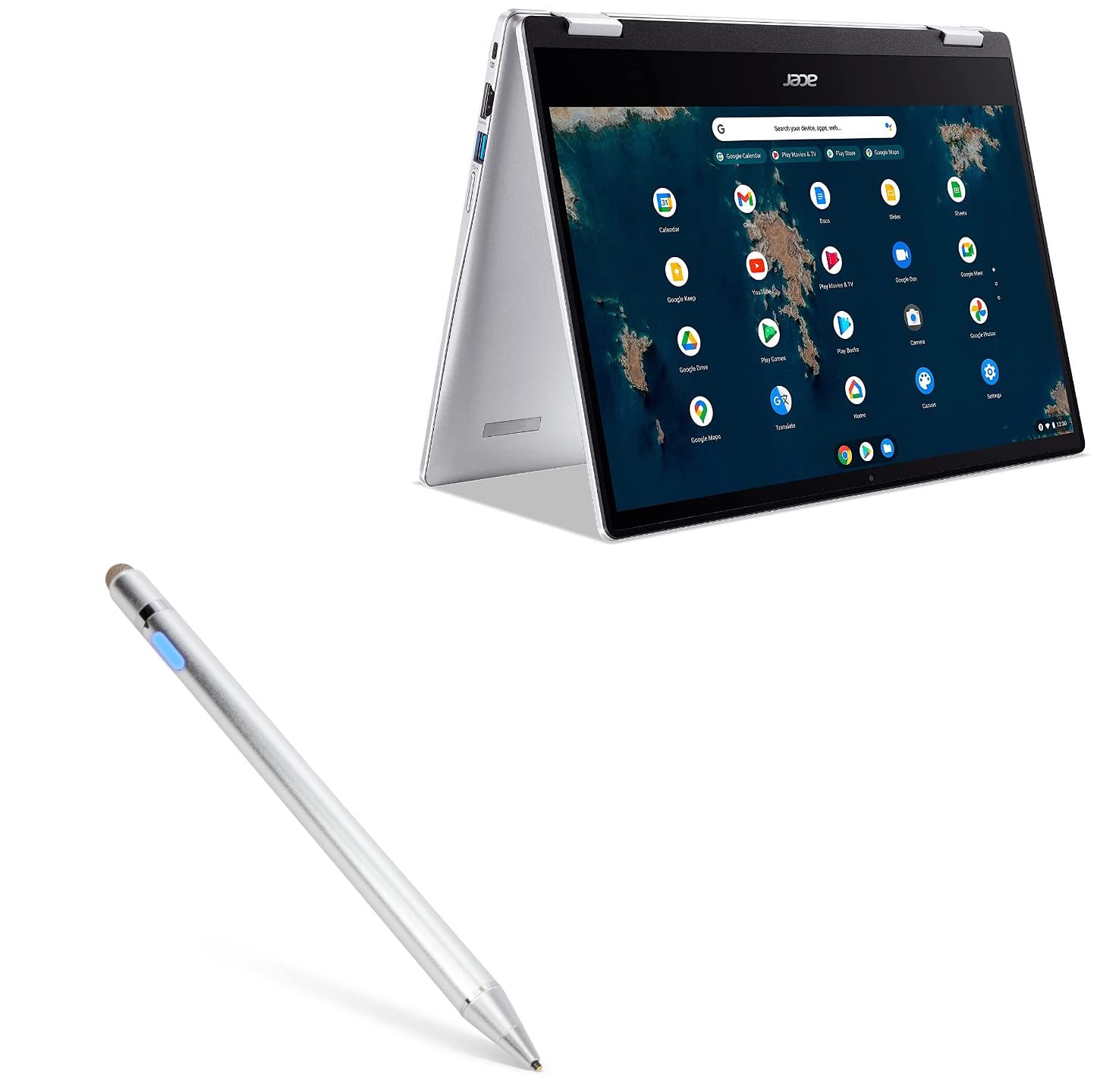 AccuPoint Active Stylus Pen for Acer Chromebook Spin 314 (CP314-1HN) - Ultra Fine Tip Electronic Stylus with Palm Rejection - Metallic Silver - Perfect for Note-Taking, Drawing & Digital Signatures