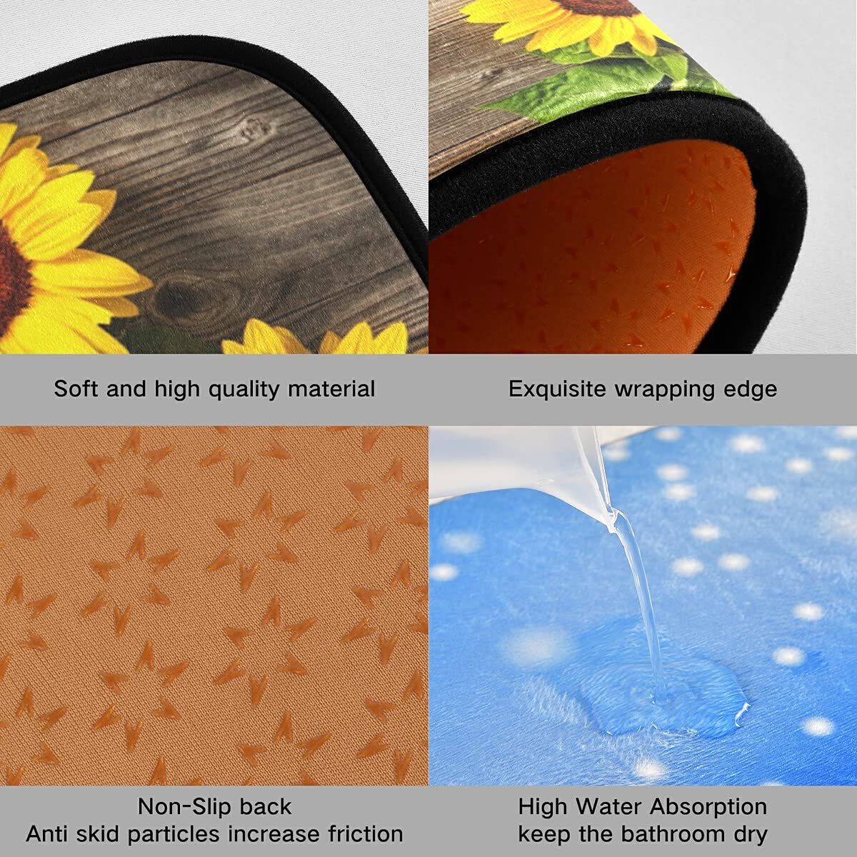 DOMIKING Non-Slip Sunflower Kitchen Rugs - 2 Pack Custom Farmhouse Floor Mats with Anti-Fatigue Comfort for Standing, Kitchen Decor & Entryway Use - Perfect for Cooking, Dishwashing & Home Decor