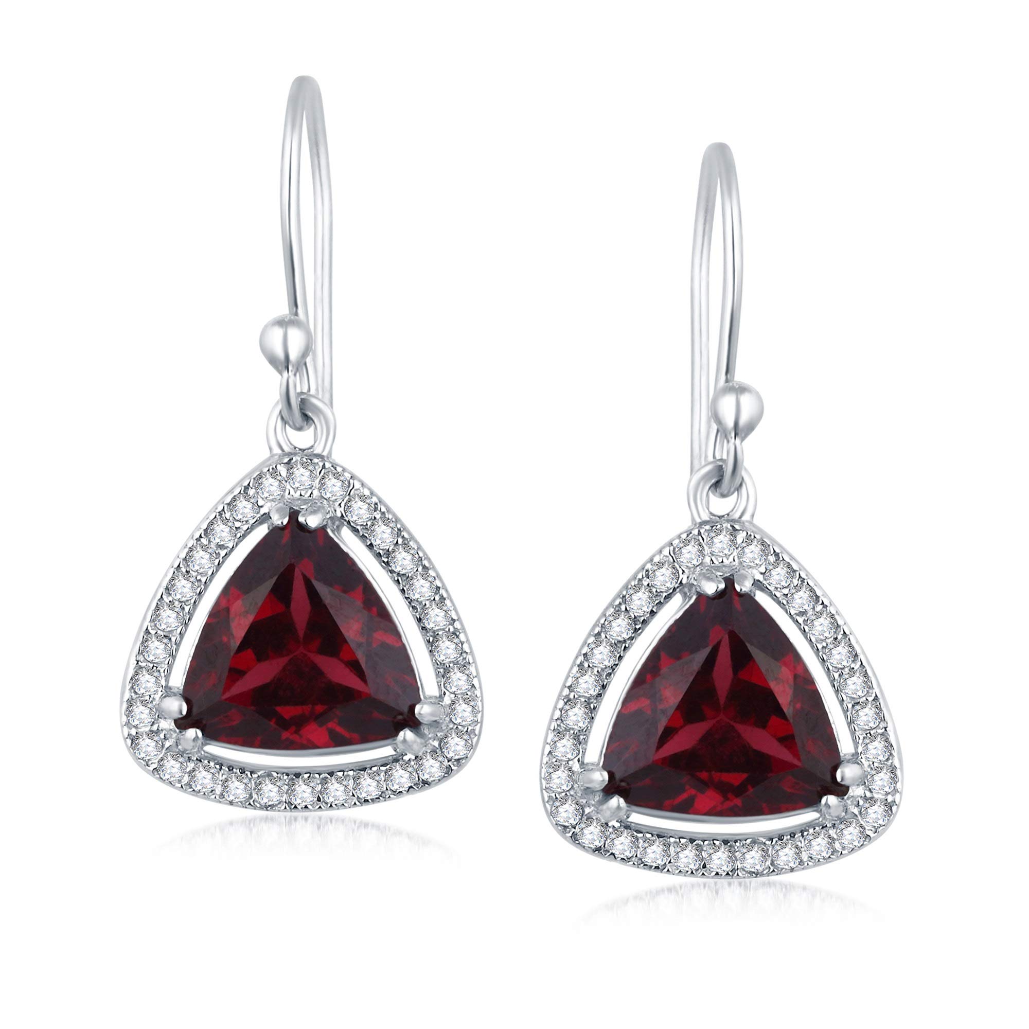 V3Jewelry 925 Sterling Silver Trillion Cut Gemstone Dangle Earrings for Women - Amethyst, Topaz or Garnet Halo Earrings - Perfect for Parties, Weddings & Special Occasions