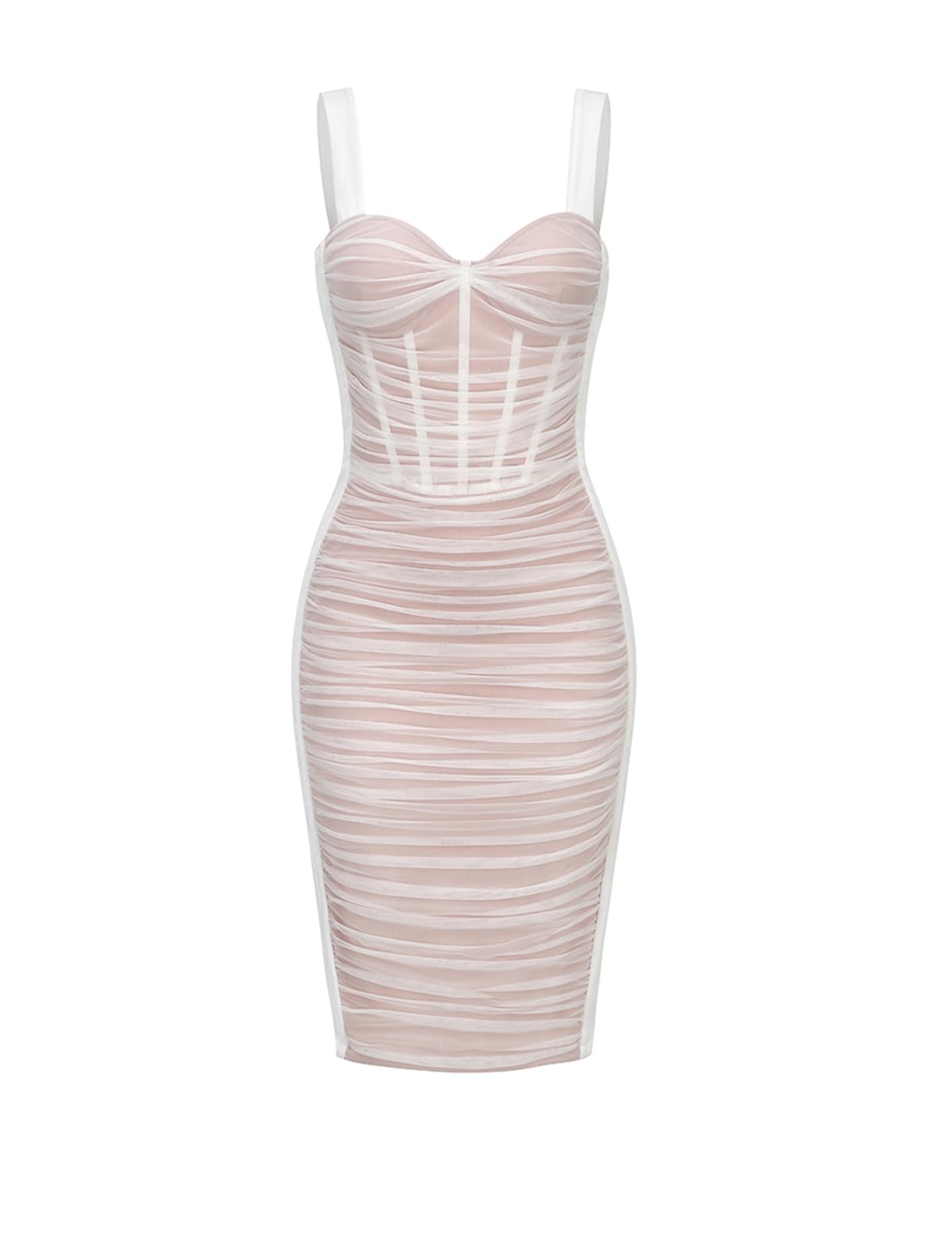 Houstil Women's Velvet Mesh Bodycon Mini Dress - Elegant Strap Cocktail Party & Wedding Guest Dress (White, Size M) | Perfect for Night Out, Clubwear, and Special Occasions