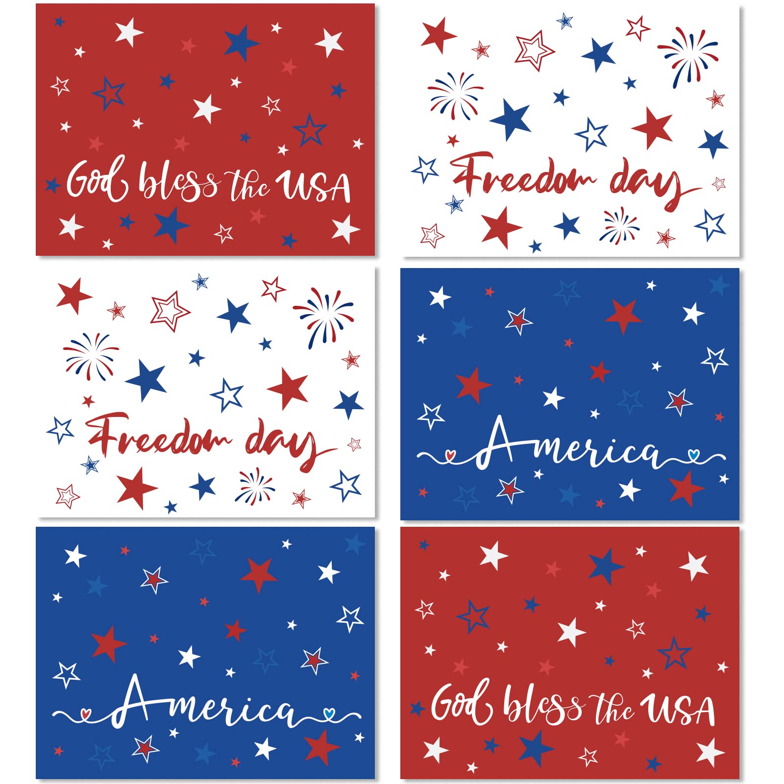 6-Pack Patriotic Placemats Set - American Flag & Stars Design for 4th of July, Memorial Day, Veterans Day - Durable Plastic Table Mats for Indoor/Outdoor Dining, BBQs, Picnics & Holiday Parties