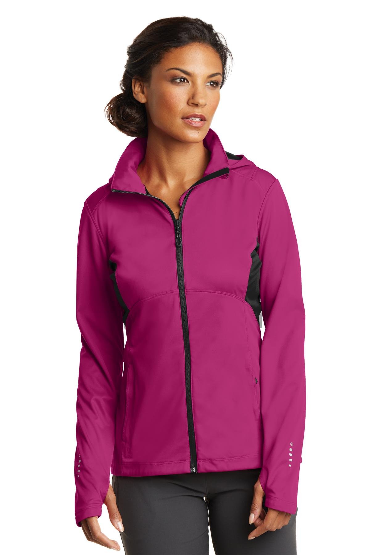 OGIO ENDURANCE Women's Pivot Soft Shell Jacket - Flush Pink/Blacktop, Size Small - Lightweight Waterproof Windbreaker for Hiking, Running & Outdoor Activities