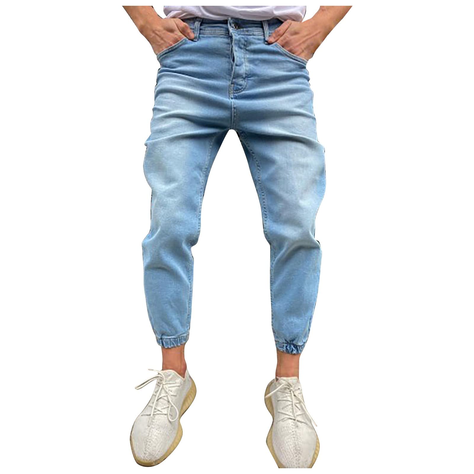 Men's Casual Fitness Bodybuilding Pocket Sports Pants - Bootcut Blue Jeans for Workout & Gym | Comfortable Work Pants for Training, Running & Daily Wear