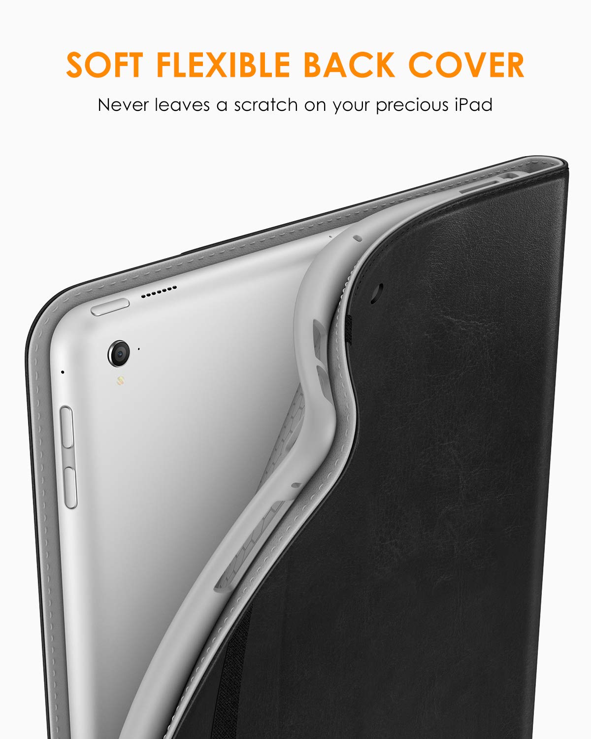 Premium Leather iPad 9.7 Inch Case (5th/6th Gen 2018/2017) with Apple Pencil Holder & Folio Stand - Compatible with iPad Pro 9.7/Air 2/Air - Black - Perfect for Work, Study & Travel Protection