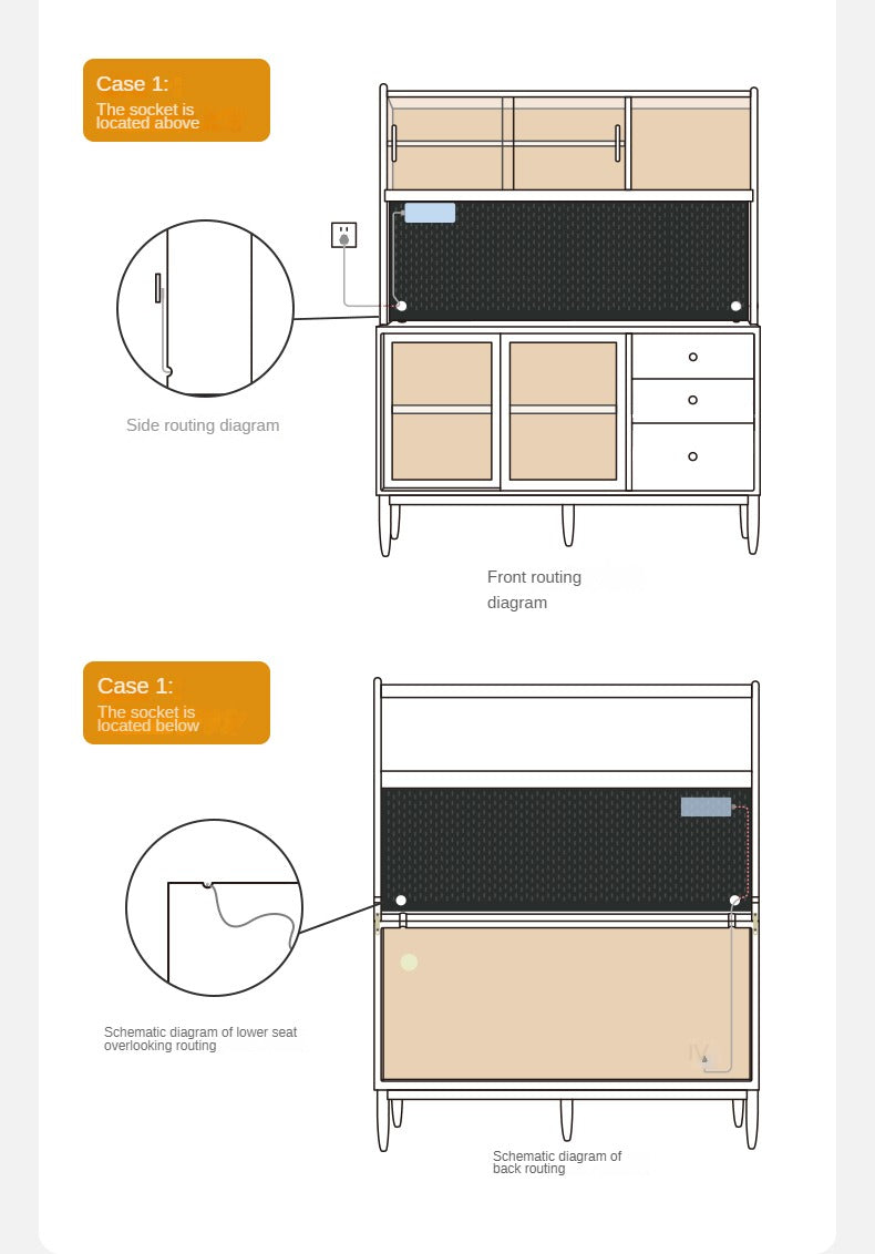 Black Walnut Sideboard with Integrated High Cabinet & Glass Doors - Stylish Storage for Dining Room, Living Room, or Entryway