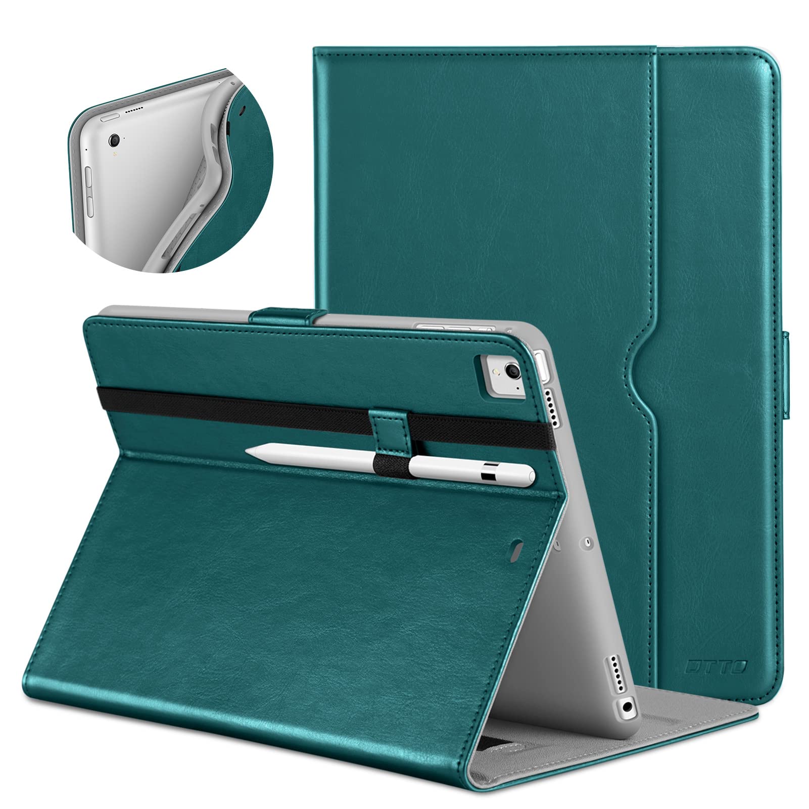 Premium Leather Folio Stand Cover Case for iPad 9.7 Inch (5th/6th Gen 2018/2017, iPad Pro 9.7, Air 2/Air) with Apple Pencil Holder - Green | Protective iPad Case for Work, School & Travel